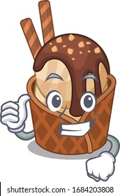 Cool coffee ice cream cartoon design style making Thumbs up gesture