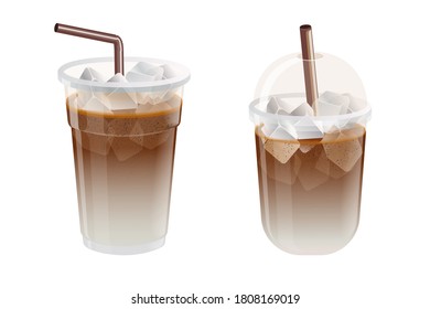 Cool coffee with ice cubes and straw .Vector isolated on white background