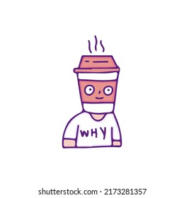 Cool coffee man character, illustration for t-shirt, sticker, or apparel merchandise. With doodle, retro, and cartoon style.