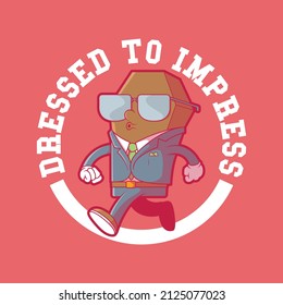 Cool coffin character dressed with a suit vector illustration. Funny, style design concept.