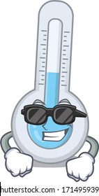 Cool cold thermometer cartoon character wearing expensive black glasses