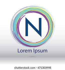 cool color circle brush stroke "N" font logo