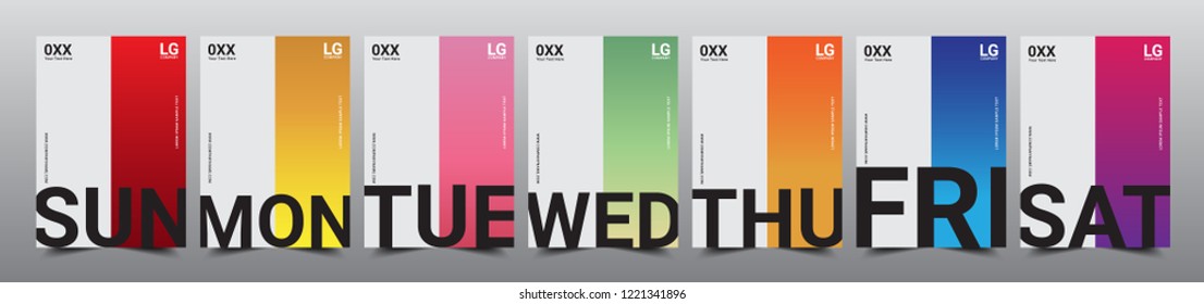 Cool color covers layout design template. Vivid and bright colors gradients, Annual report design, Poster and Banner, Week calendar, Flat style vector illustration artwork.
