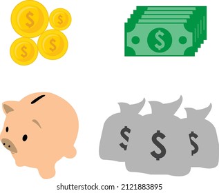 Cool color illustration vector image. Money, Coins, piggy banks, and money sacks are used for editing or business design and financial presentations