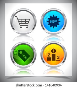 Cool color shiny metal web buttons. Vector illustration.