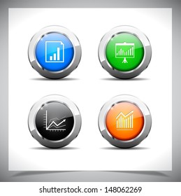 Cool color shiny metal web buttons. Vector illustration.