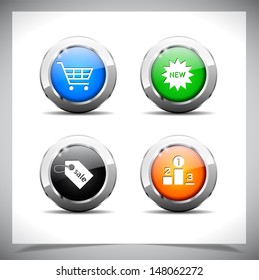 Cool color shiny metal web buttons. Vector illustration.