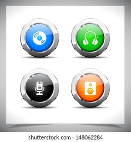 Cool color shiny metal web buttons. Vector illustration.