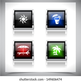 Cool color shiny metal web buttons. Vector illustration.