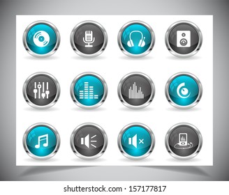 Cool color shiny metal web buttons. Vector illustration.