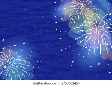 Cool colored fireworks background illustrations and Japanese paper textures.