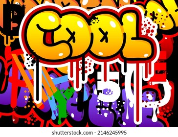 Fría, etiqueta de graffiti de color. Resumen de la decoración de arte callejero moderno con un estilo de pintura urbano.