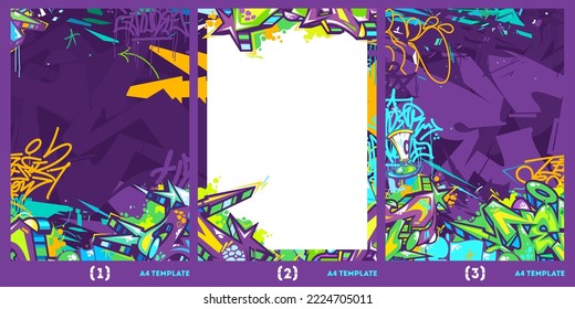 Cool Colorful Abstract Urban Graffiti Style A4 Poster Vector Illustration Background Template