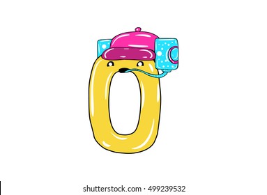 Cool and colorful children alphabet O. Vector Illustration. Isolated on White