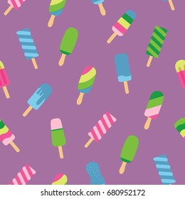  Cool Colorful Ice Cream Seamless Pattern. Vector Illustration. Flat Style. Summer Decorative Design. Wrapping Paper Design