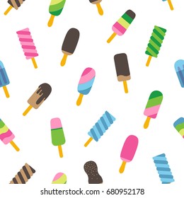  Cool Colorful Ice Cream Seamless Pattern. Vector Illustration. Flat Style. Summer Decorative Design. Wrapping Paper Design