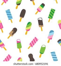  Cool Colorful Ice Cream Seamless Pattern. Vector Illustration. Flat Style. Summer Decorative Design. Wrapping Paper Design