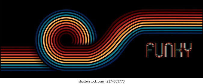 Cool colorful lines in funky background banner. Dimension 1:3. 