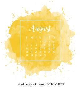 Cool colorful printable calendar 2017 design with hand written calligraphic months on watercolor textures paint. Vector illustration 