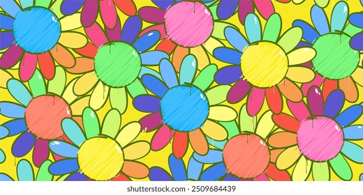 Cool Colorful Simple Abstract Graffiti Style Flowers Seamless Background Template