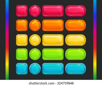 Conjunto de Botones brillantes de Vector colorido fresco, colores espectrales, Formas Horizontales redondas, cuadradas y largas