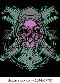 cool colour scheme future skull ninja cross katana with sacred geometry