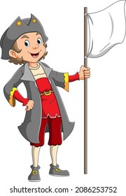The cool columbus is holding a white flag of illustration