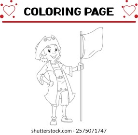 cool columbus is holding white flag coloring page for kids