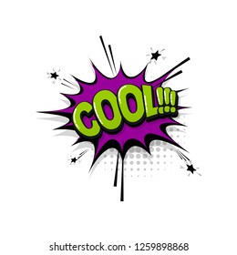 Cool comic text collection sound effects pop art style. Set vector speech bubble with word and short phrase cartoon expression illustration. Comics book colored background template.