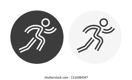 Cool concept for city marathon announcement, advertisement, poster or logo. Running character within the black and white circle.. Vector design.