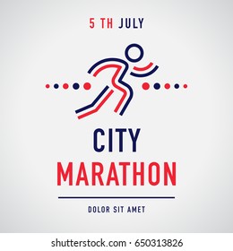 Cool concept for city marathon announcement, advertisement, poster or logo. Running character with the business text. Vector design.