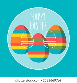 cool concept creative holiday. artistic painted egg graphic flat design style card. modern striped cute colorful graphic eggs collection set vector cartoon background texture. happy easter isolated