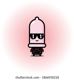 cool condom mascot with glasses