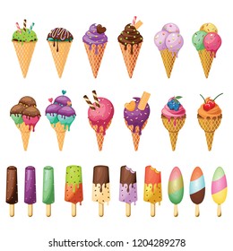 Cool Cone Ice Cream Stick Isolated Collection Set
