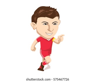 Cool Confidence Football Player In Action Character Pose - Happy Pointing Finger Expression