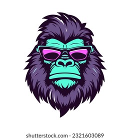 A cool and confident gorilla wearing sunglasses vector clip art illustration, exuding a sense of style and attitude, perfect for trendy and fashionable designs