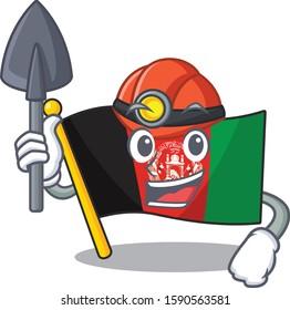 Cool confident Miner flag afghanistan Scroll cartoon character design