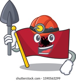 Cool confident Miner flag albania Scroll cartoon character design