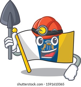 Cool confident Miner flag canary island Scroll cartoon character design