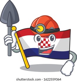 Cool confident Miner flag croatia Scroll cartoon character design