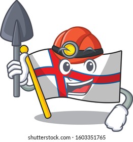 Cool confident Miner flag faroe island Scroll cartoon character design