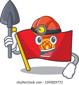 Cool confident Miner flag kyrgyzstan Scroll cartoon character design