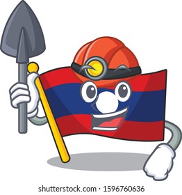 Cool confident Miner flag laos Scroll cartoon character design