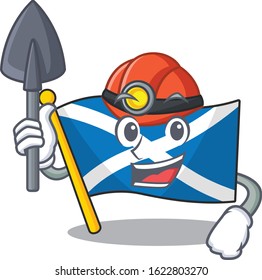 Cool confident Miner flag scotland Scroll cartoon character design