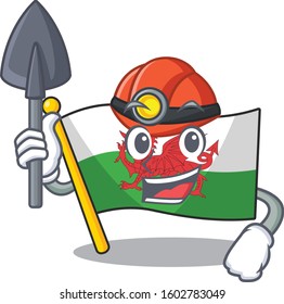 Cool confident Miner flag wales Scroll cartoon character design