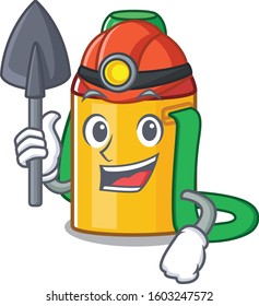 Cool confident Miner kids water bottle Scroll cartoon character design