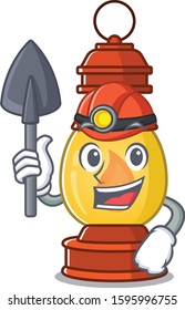 Cool confident Miner lantern Scroll cartoon character design