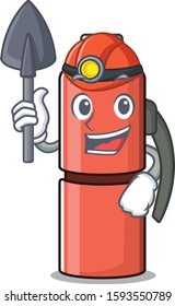 Cool confident Miner thermos bottle Scroll cartoon character design