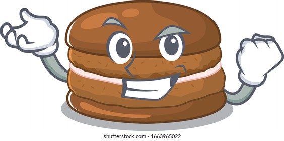 cool confident Successful chocolate macaron cartoon character style
