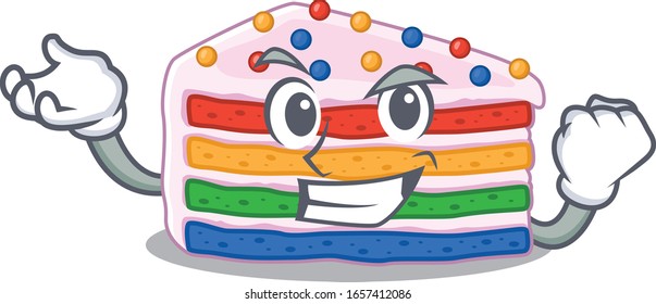 cool confident Successful rainbow cake cartoon character style